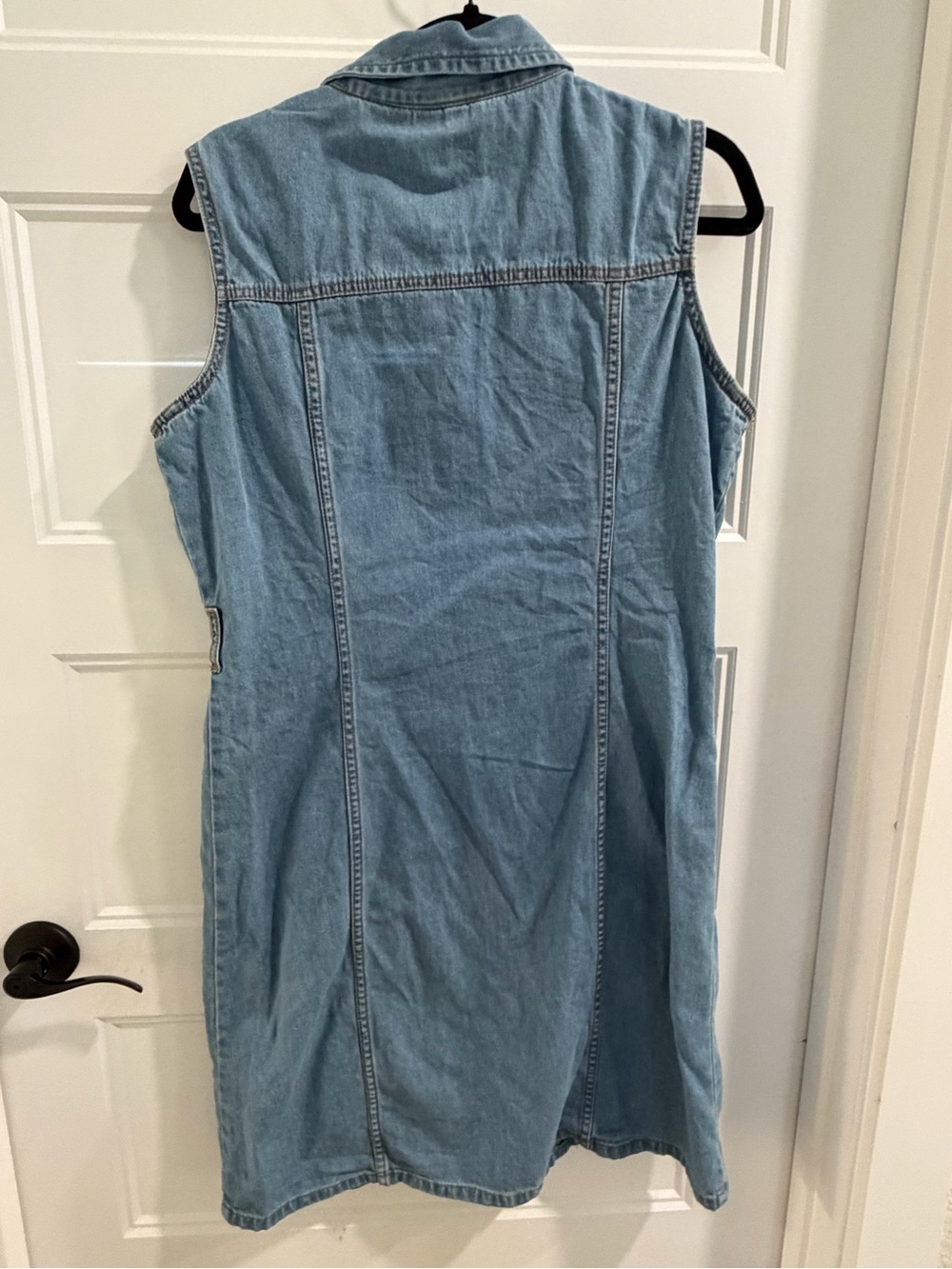 Expressions VINTAGE sz Large-100% Cotton-Blue Sleeveless Denim Button Dress!! - Picture 3 of 5